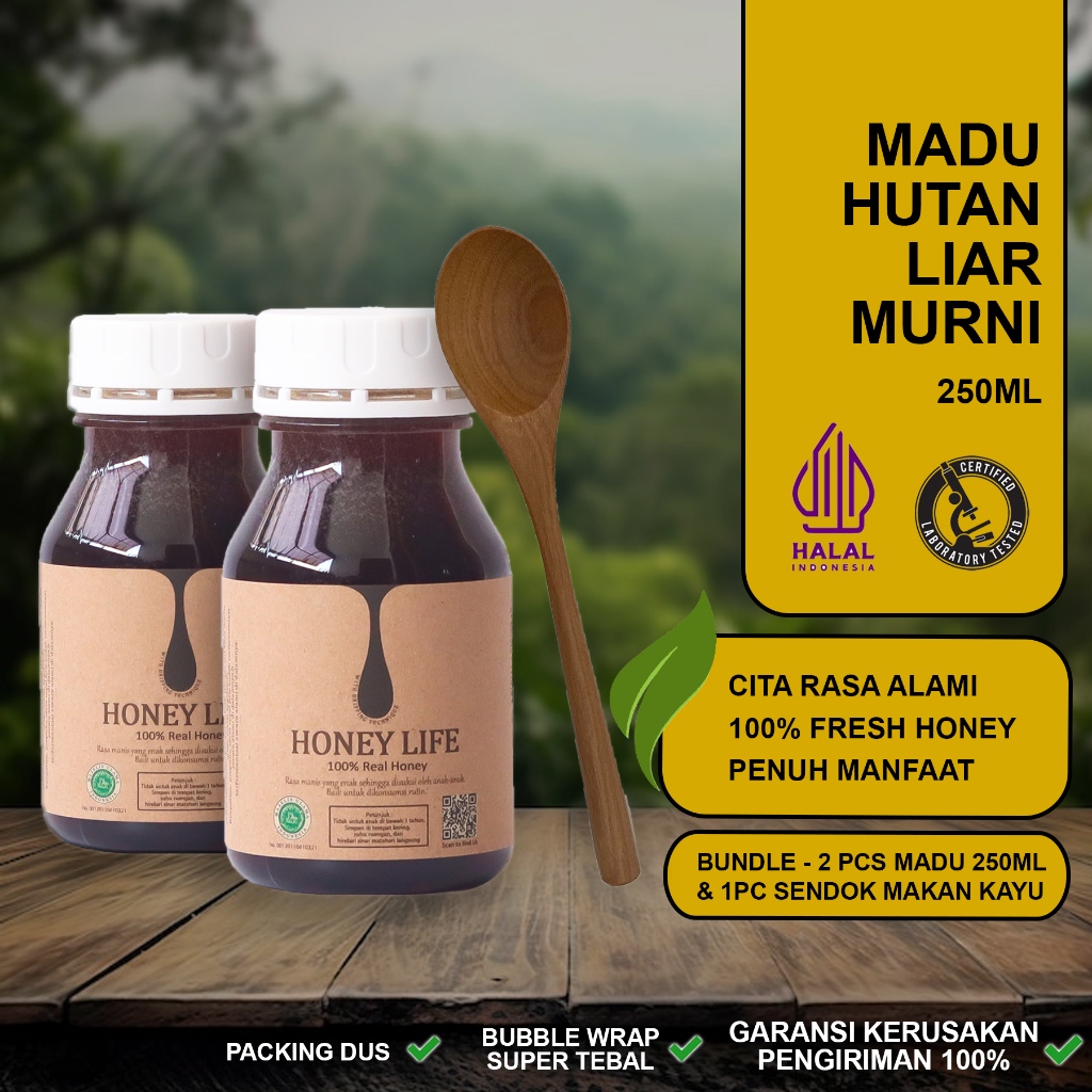 

HL - Madu Hutan Honey Life 250Ml (2 Bottles) + Sendok Makan Kayu