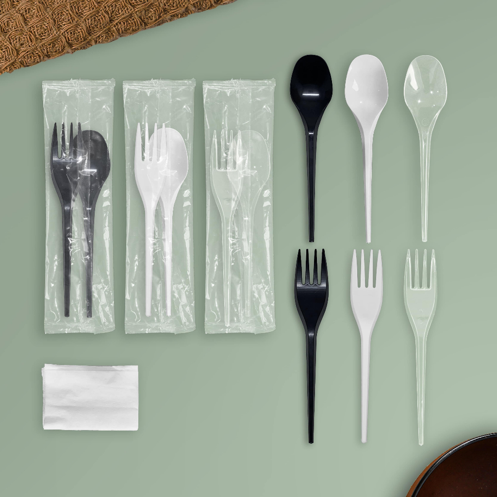 Sendok Garpu Plastik Set / Set Sendok Plastik MURAH TERLENGKAP_RF HITAM