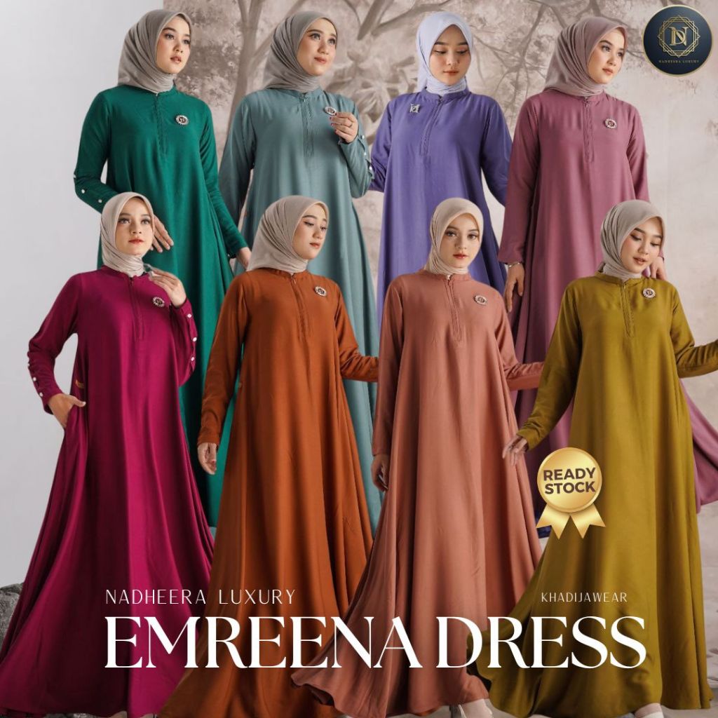 [BISA COD] EMREENA DRESS NADHEERA LUXURY emrena erena ereena emrina gamis polos rayon nadhera simple