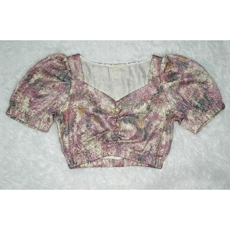 CROP TOP KOREA LILAC KANCING LOVE