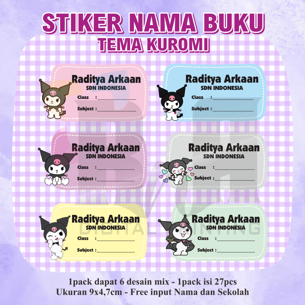 

Stiker Nama Mata Pelajaran Tema KUROMI