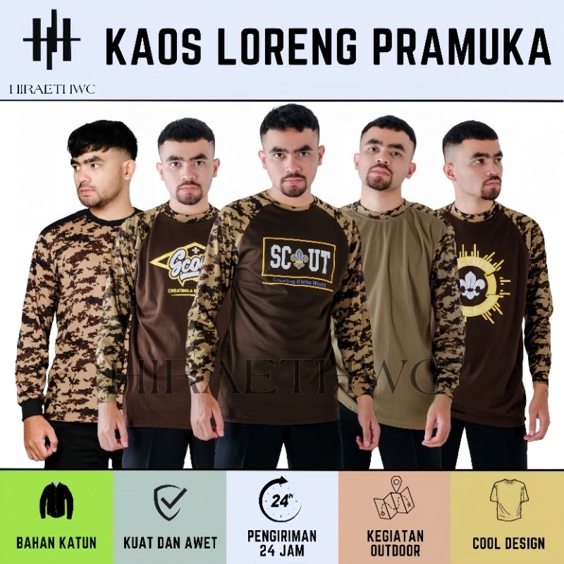 KAOS LORENG PRAMUKA SCOUT RAGLAN BAJU LORENG PRAMUKA BDU LAPANGAN TERBAIK