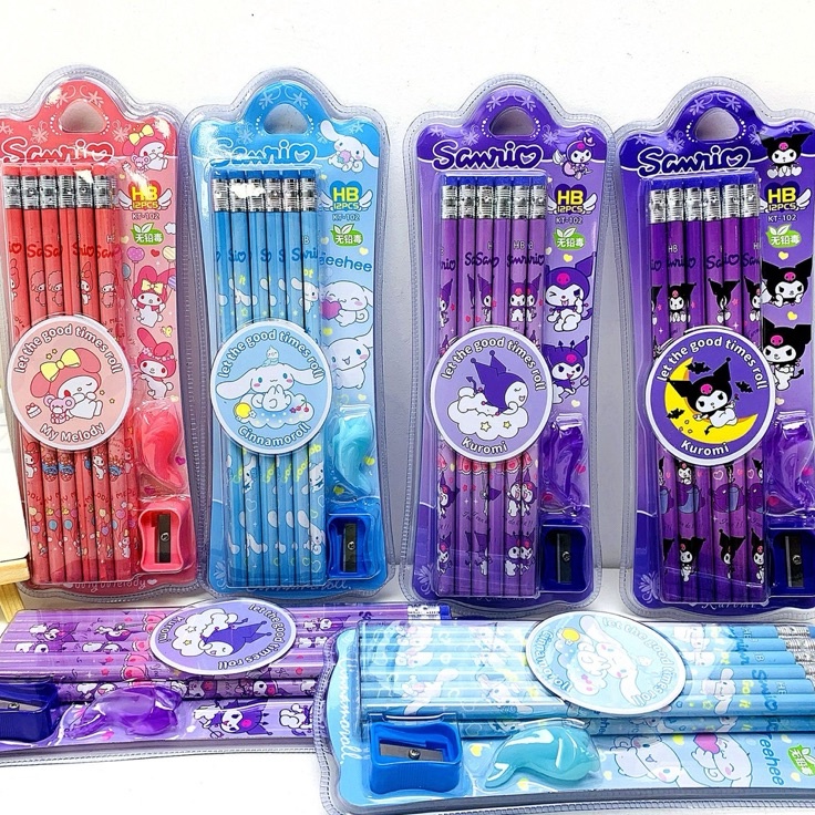 

Ready Stok Alat Tulis HB Sanrio Isi Pensil 12pcs dan Peraut 1 Sekolah Anak Kuromi cinnamoroll Melody