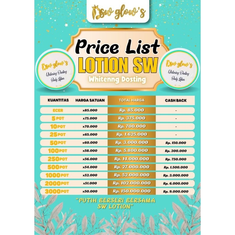 HB Sw Glow's (pemutih badan) Lotion pemutih
