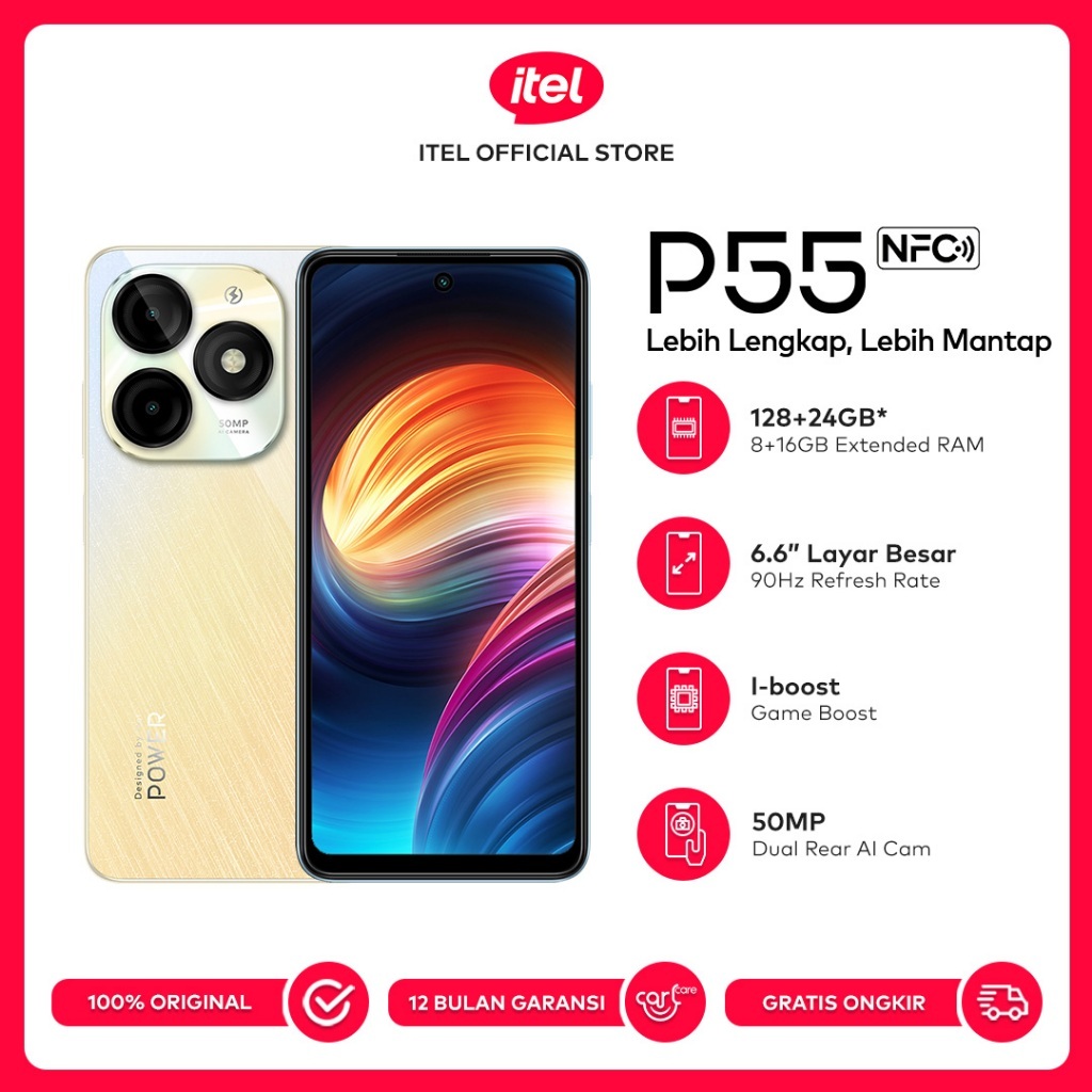 HP Itel P55 NFC RAM 8 + 128GB / 8+256GB - Layar 90Hz Punch Hole - UFS memory - 50 MP Kamera utama