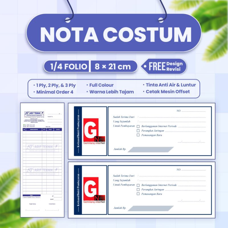 

Cetak Nota Custom Ukuran 1/4 kwitansi Free Desain