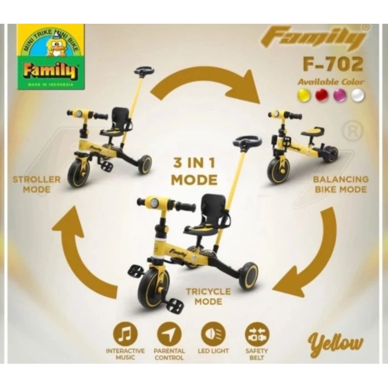 sepeda anak Roda 3 tricycle balance bike family F 702