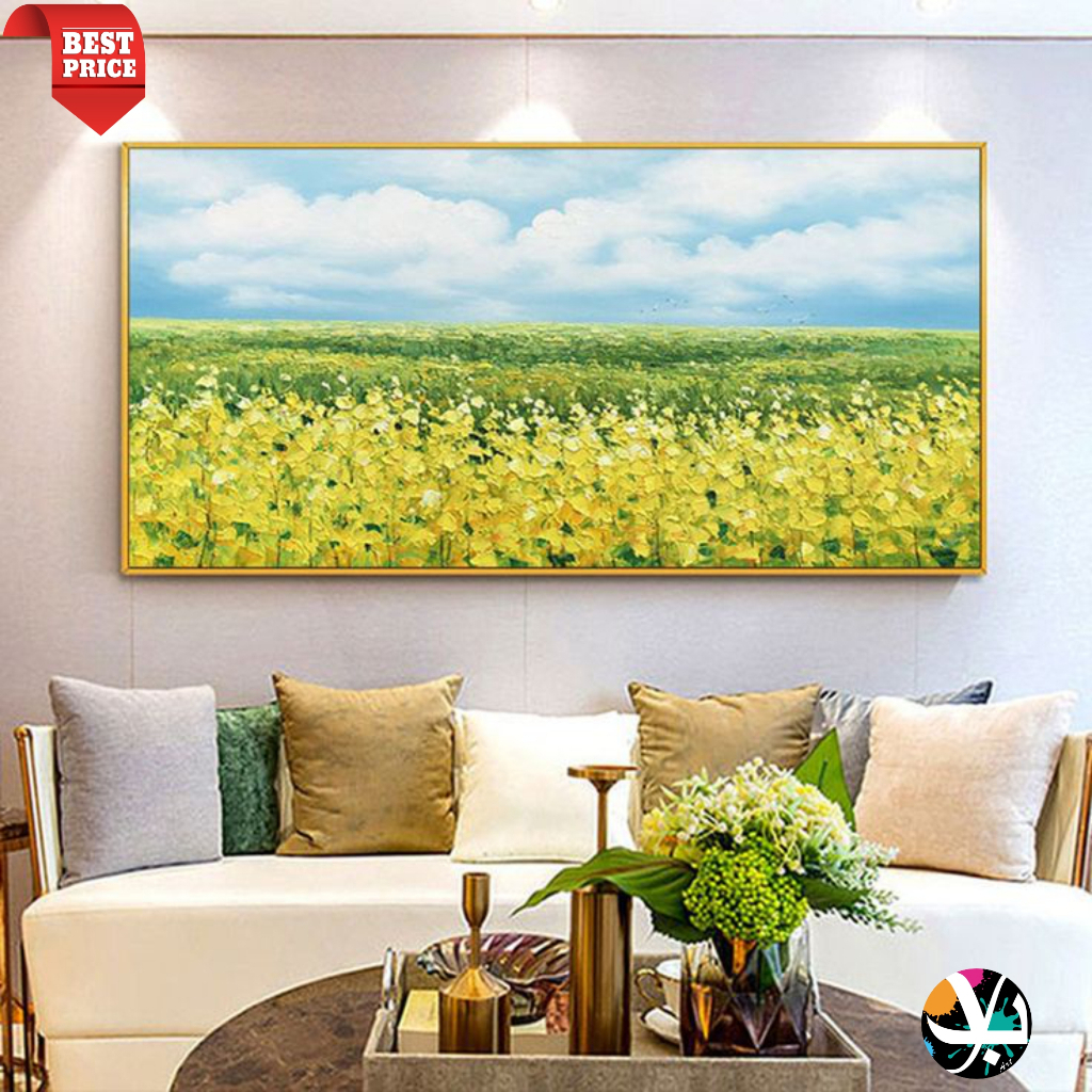 Lukisan pemandangan bunga - lukisan bunga jauh memandang - lukisan siap pajang