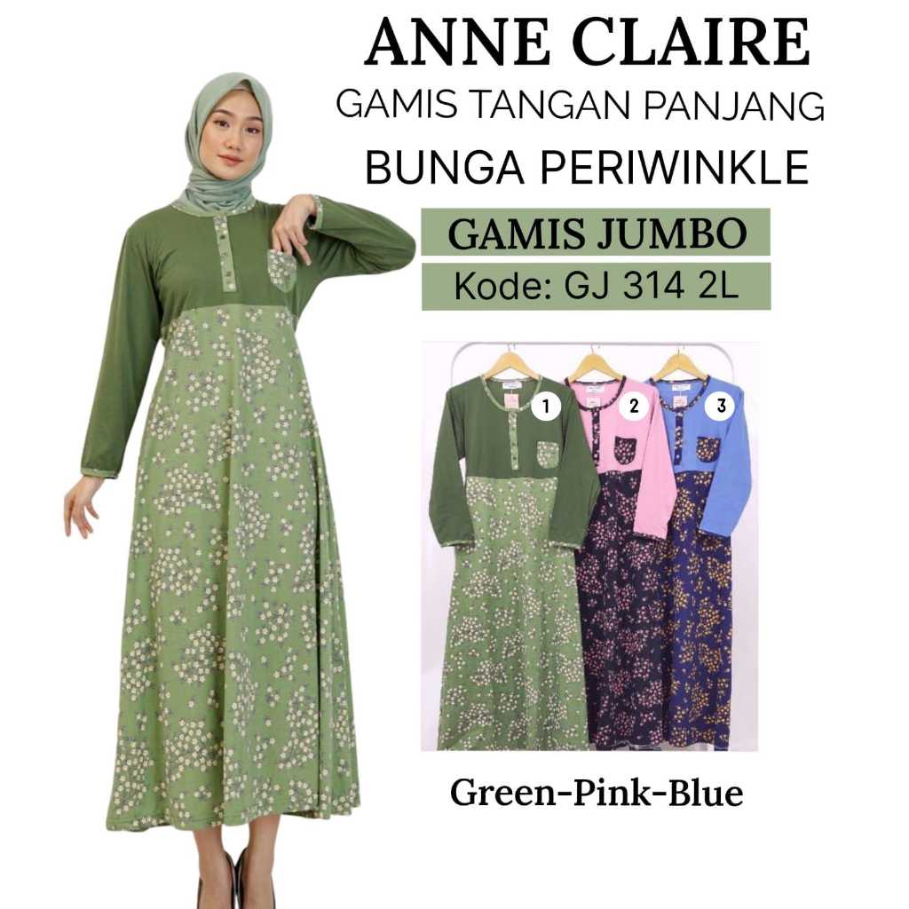 Daster Gamis Lengan Panjang + Tali belakang Klok Jumbo XL & 2L Anne Claire Dewasa Muslim Daster Panj