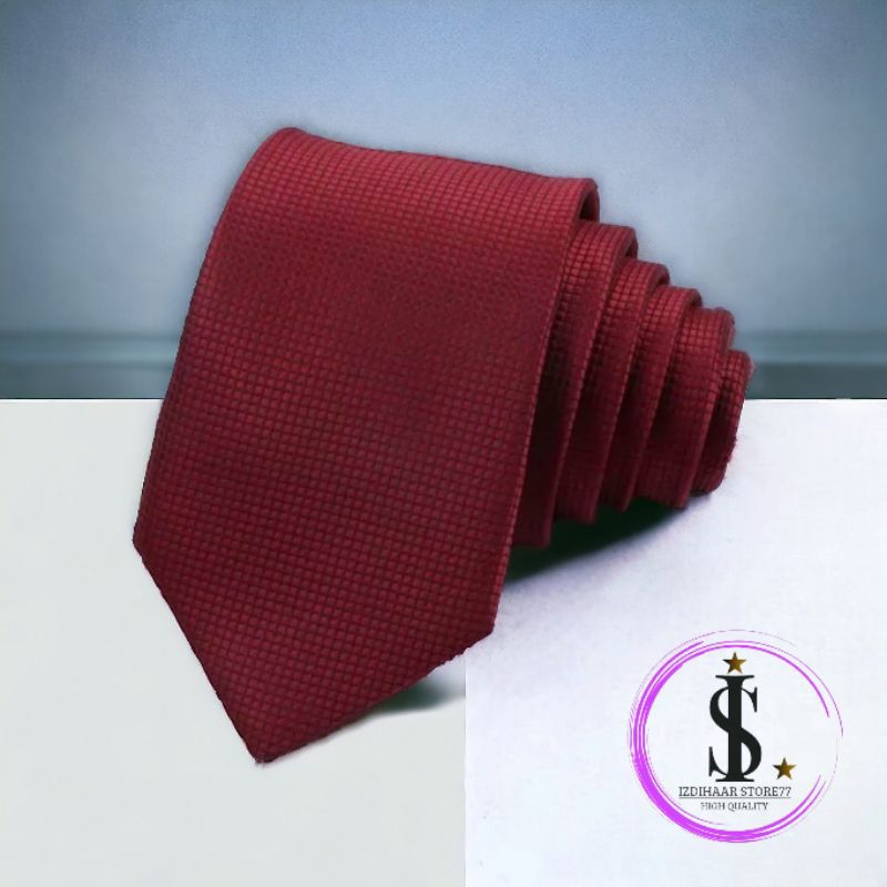 Dasi Pria Formal Premium Polyester Kotak Halus Merah Maroon/Merah Terang/Maroon Tua