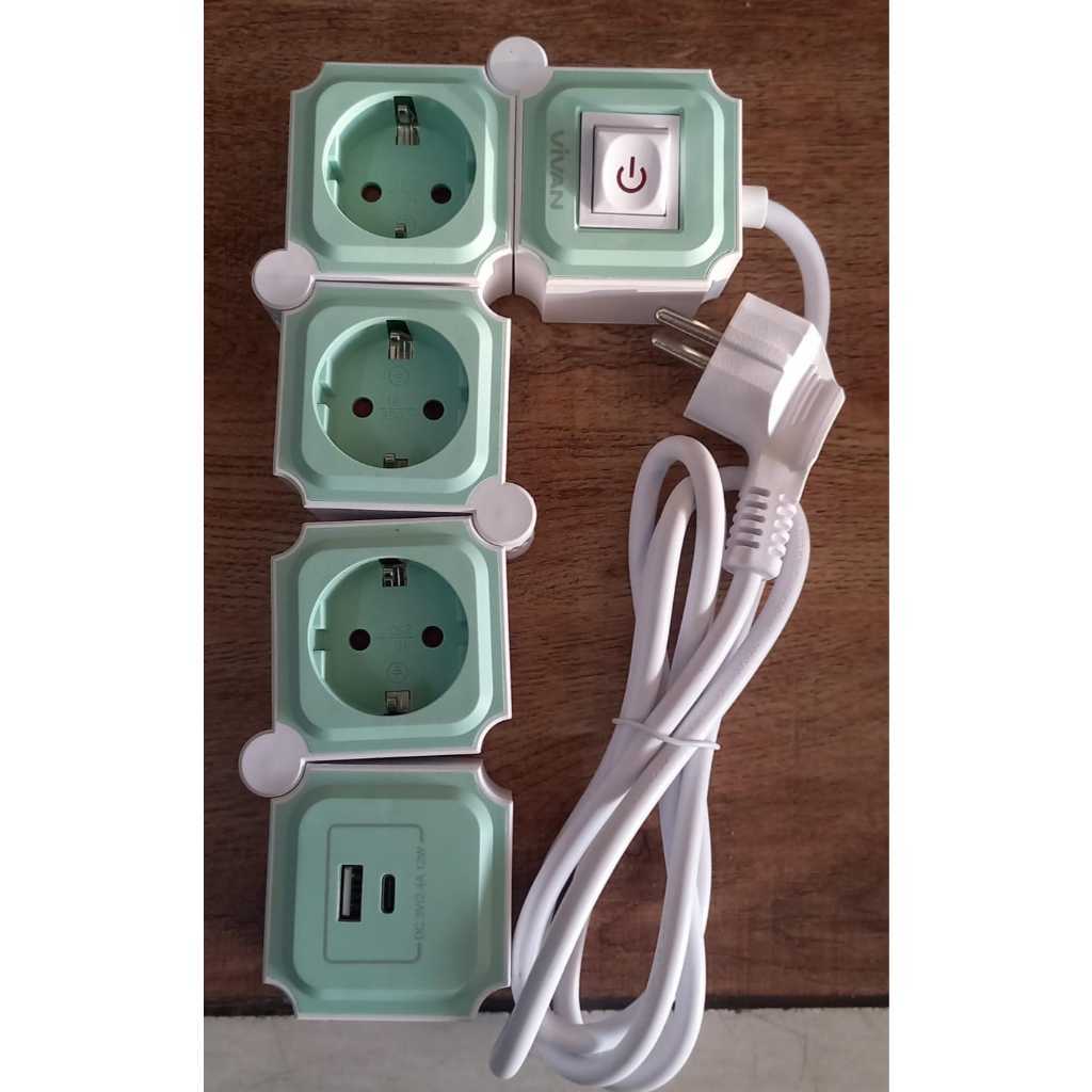 COK SAMBUNG MERK VIVAN 3 LUBANG BISA BERPUTAR + USB CHARGER HP