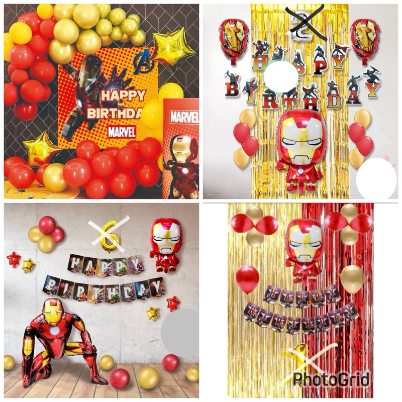 PAKET BALON IRONMAN/paket dekorasi ironman/banner ironman/balon latex ironman
