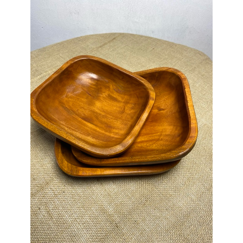 JATI SET Piring Persegi piring kayu Jati Kotak piring kayu Jati piring kayu foodgrade Piring ramah