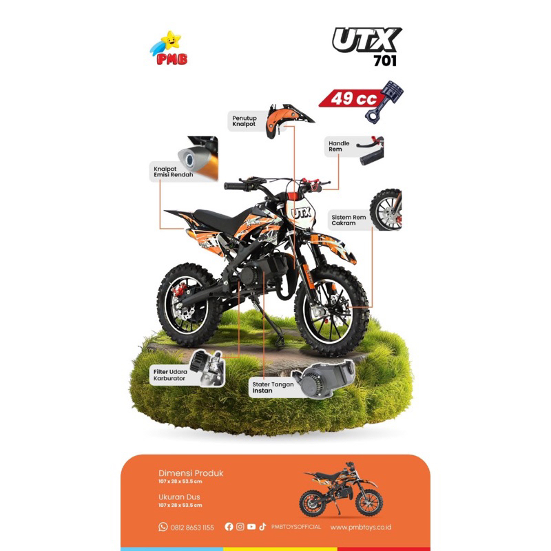 MOTOR BENSIN ANAK PMB UTX-701 MOTOR TRAIL ANAK 49cc
