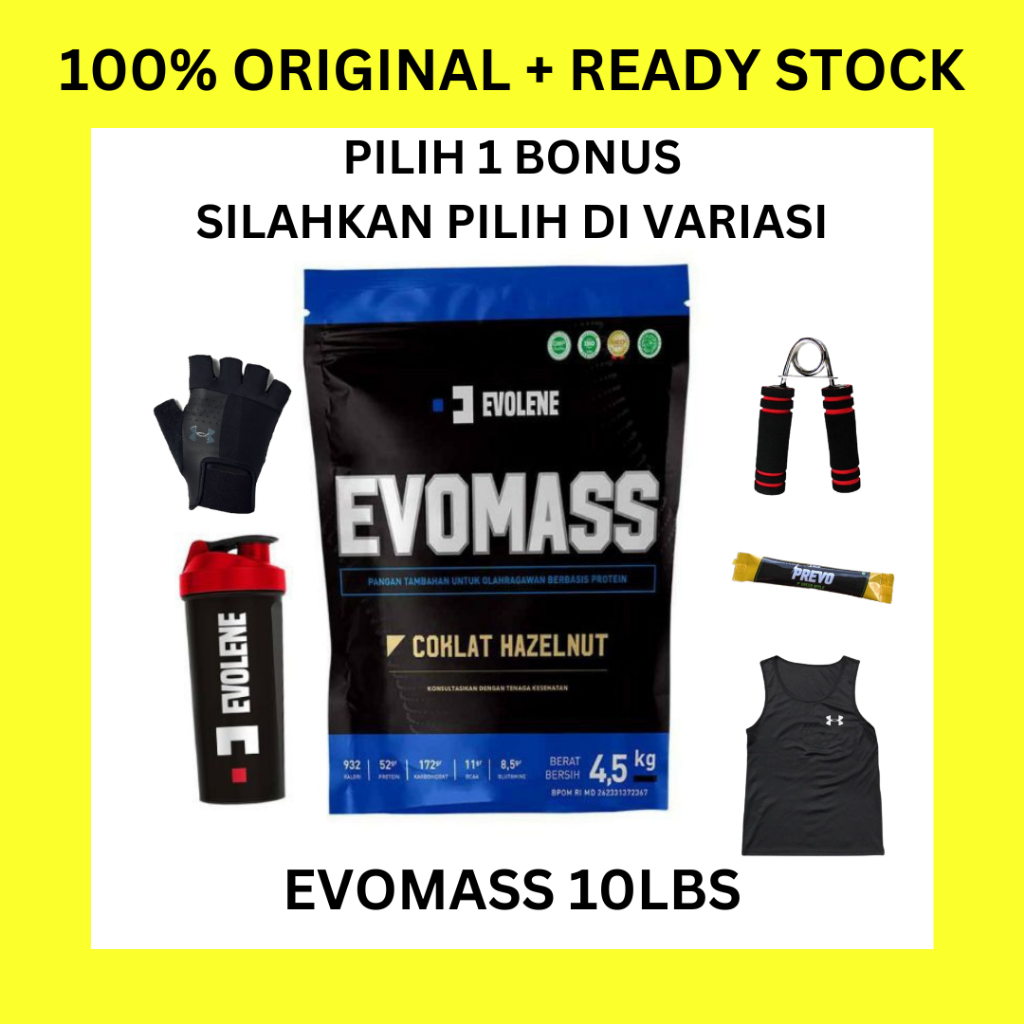 Evolene Evomass 10 lbs (4,5kg) Evo Mass Evomas Susu Protein Coklat Hazelnut Weight Gainer Evolen Evo