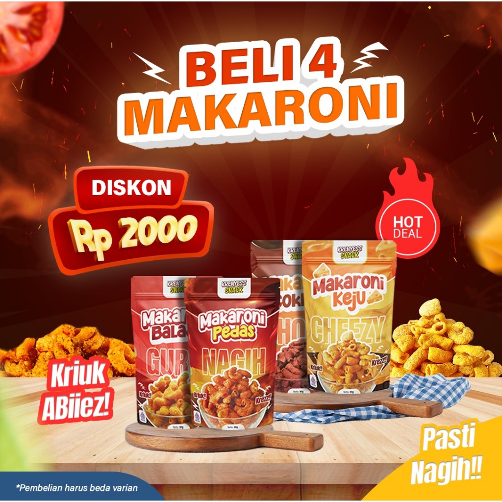 

[Promo Harga 4pcs] Makaroni Krenyess Renyah All Varian Pedas Manis Gurih