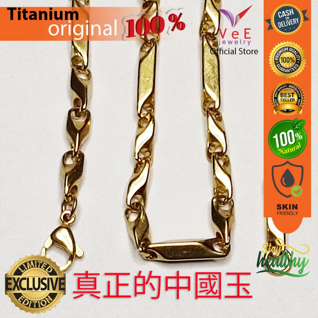 Kalung Titanium Asli Butiran Padi Emas 75cm - VeE Kalung Pria Wanita
