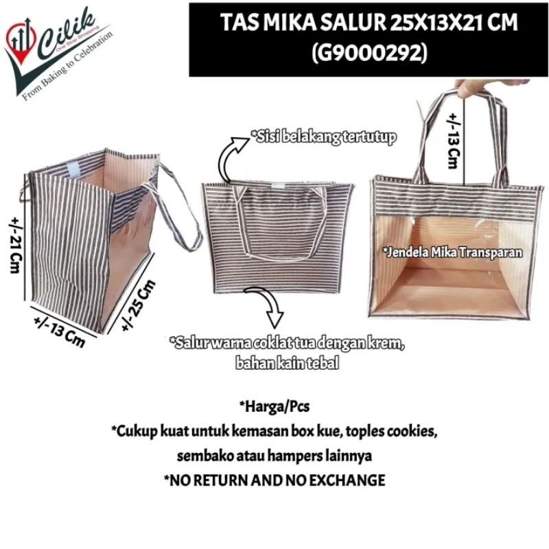 

tas mika salur 25x13x21 cm kemasan packaging kado toples kue makanan