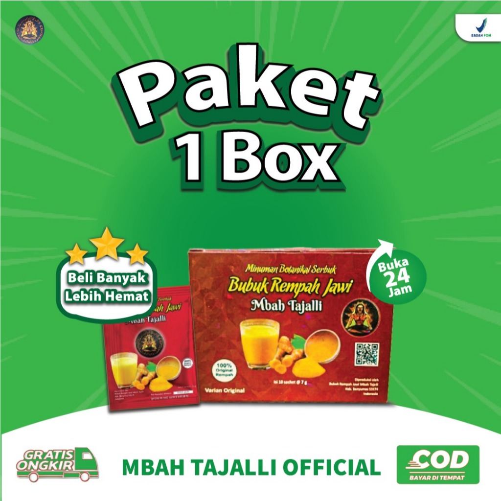 

1 Box ( 10 Sachet ) bubuk rempah Jawi Mbah tajalli Original Ampuh Atasi Asam Urat Nyeri Sendi Dan Rematik