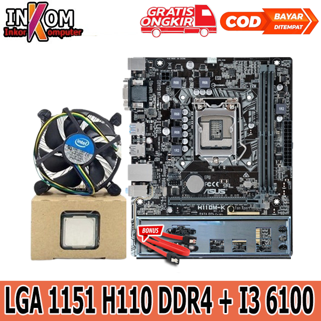 Motherboard Mainboard Mobo H110 LGA1151 DDR4 + Processor core i3 6100