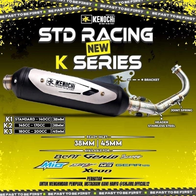 KNALPOT STANDAR RACING KENOCHI NEW K SERIES BLACK FOR MIO BEAT GENIO SCOOPY VARIO110 FAZZIO SPIN SKY