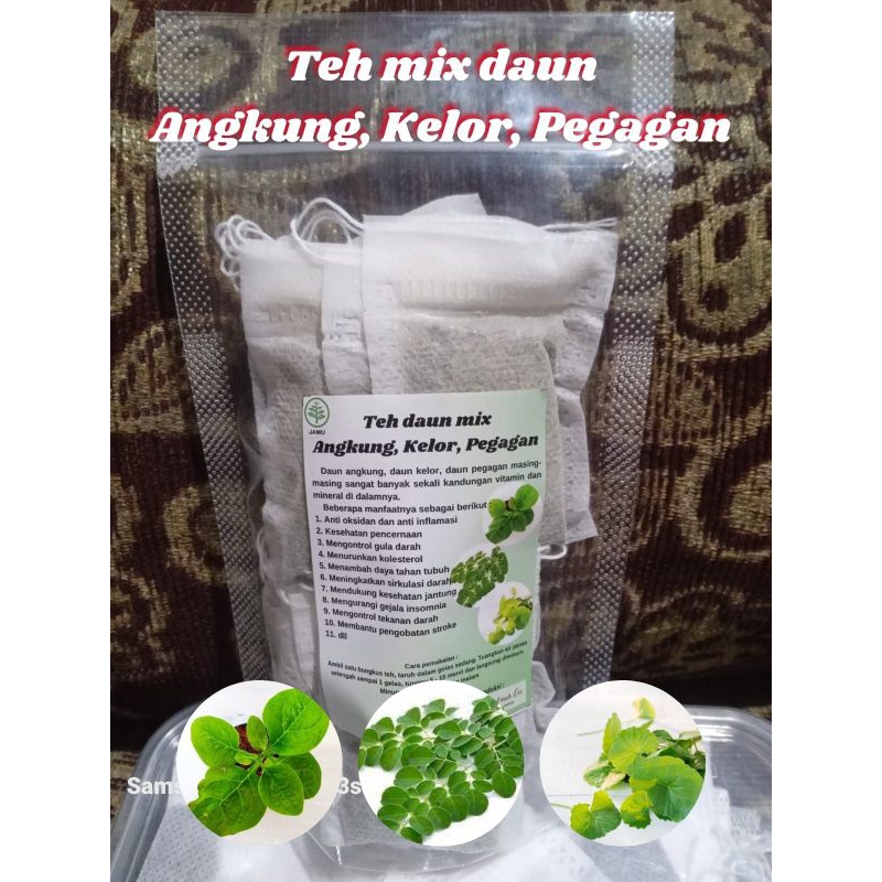 

Teh celup mix daun angkung, daun kelor, daun pegagan