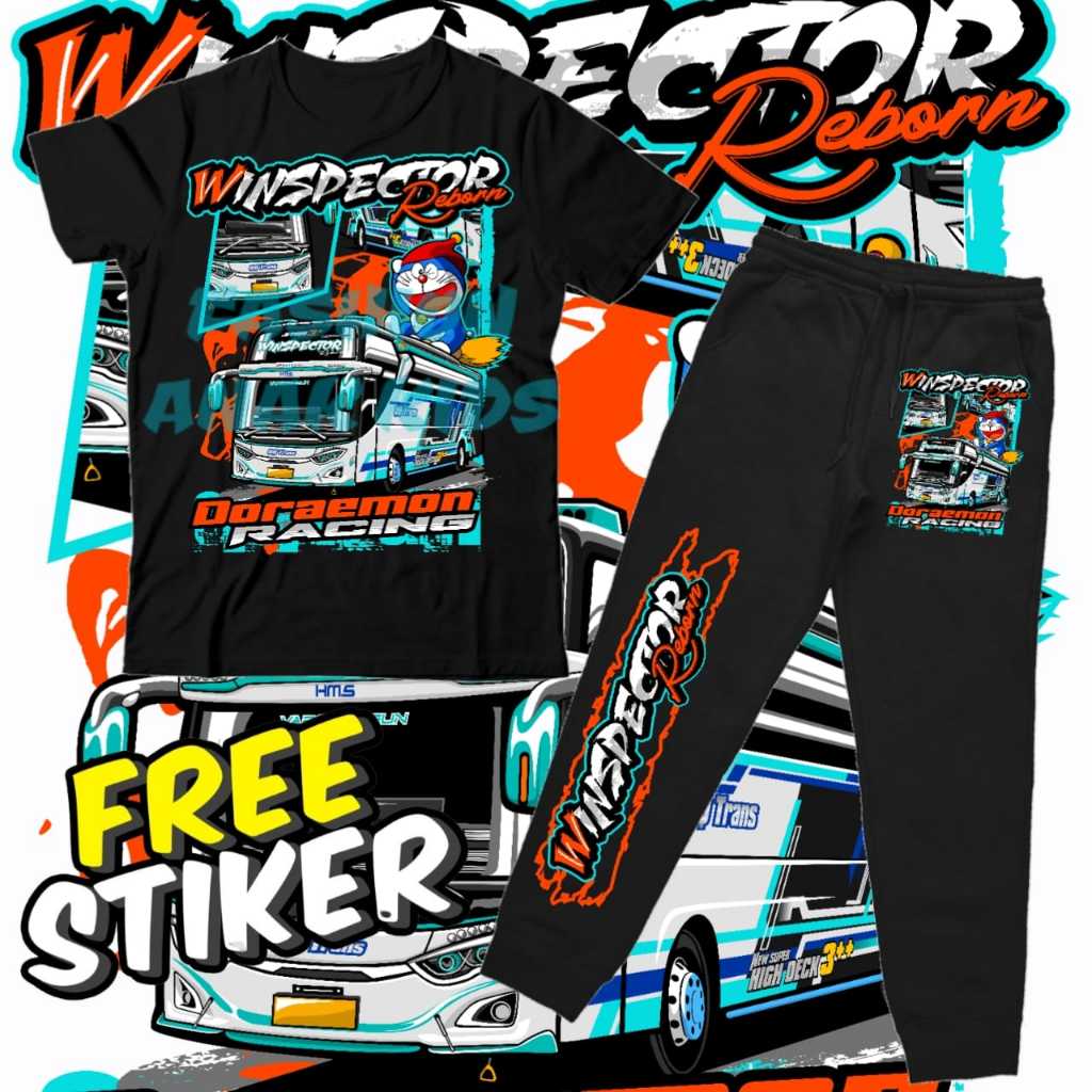 (FREE STICKER) SETELAN KAOS & JOGGER ANAK BUS/BUSMANIA WINSPECTOR QQ TRANS ANAK TERBARU ORIGINAL QQ 