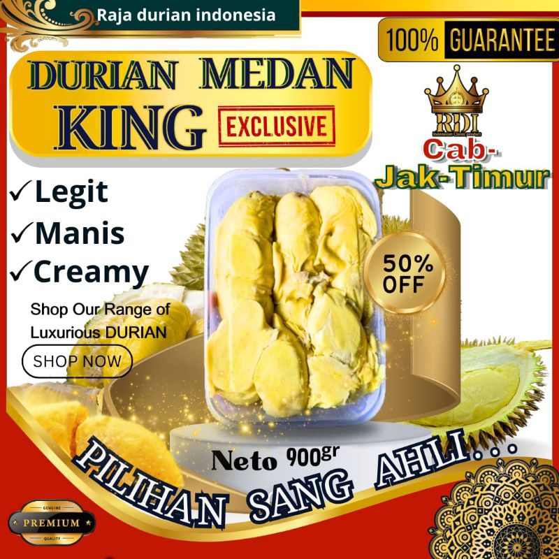 

RDI.cab jak-timur durian kupas KING MEDAN/DURIAN KUPAS PREMIUM 900Gram /Durian Unggul no.1 RDI