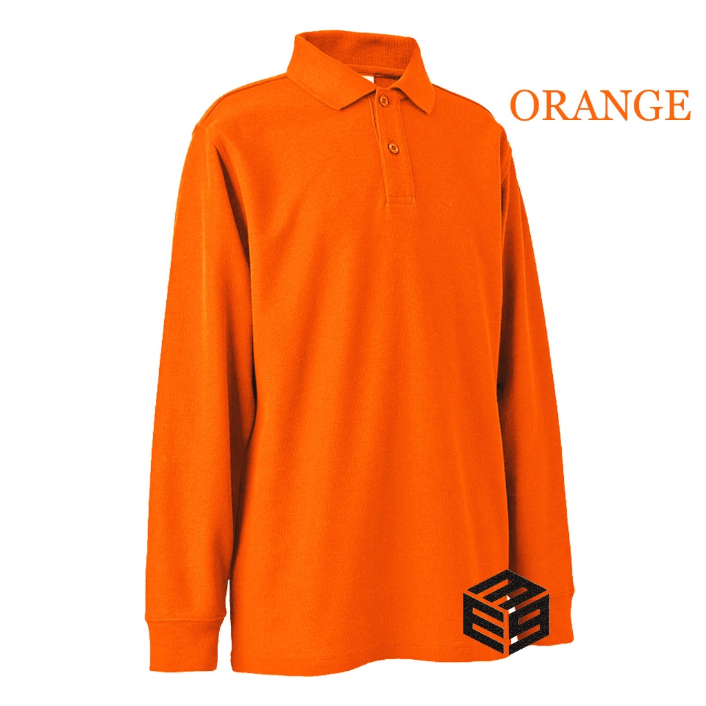 Kaos Kerah Orange Lengan Panjang / Kaos Polo Shirt Polos Panjang Oren