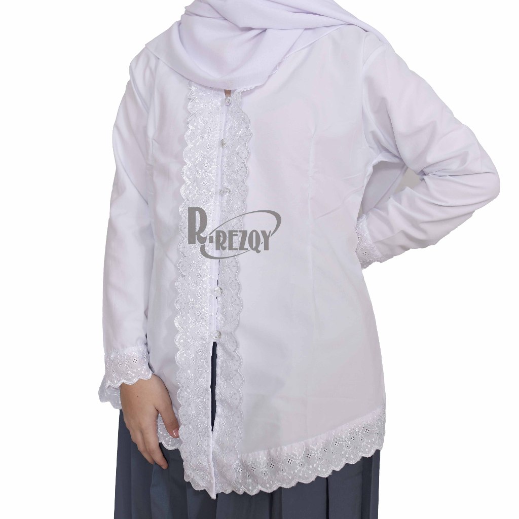 lop R Rezqy - Baju Tradisional Kebaya Putih Kebaya Encim Seragam Sekolah Sd Smp Sma Bahan Katun