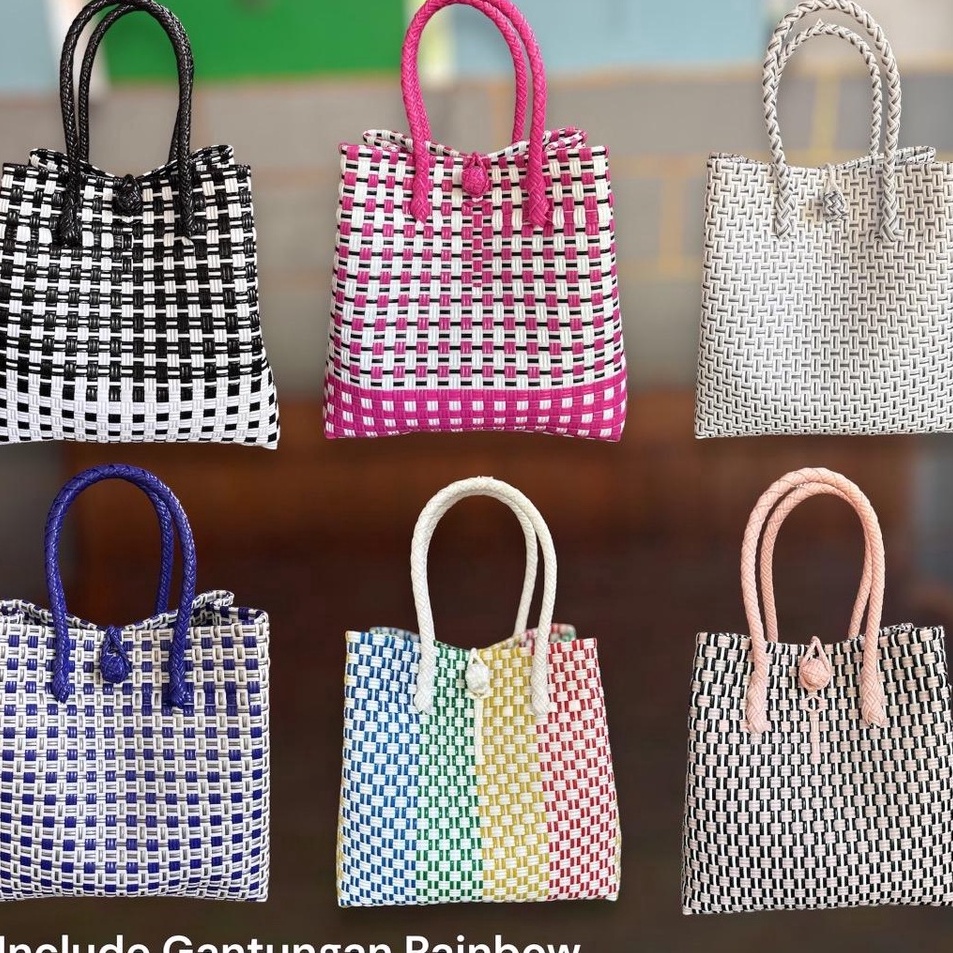 Cepat laku FREE RAINBOW Tas Jali Wanita Anyaman Plastik Handle Pendek KHANZA Termurah