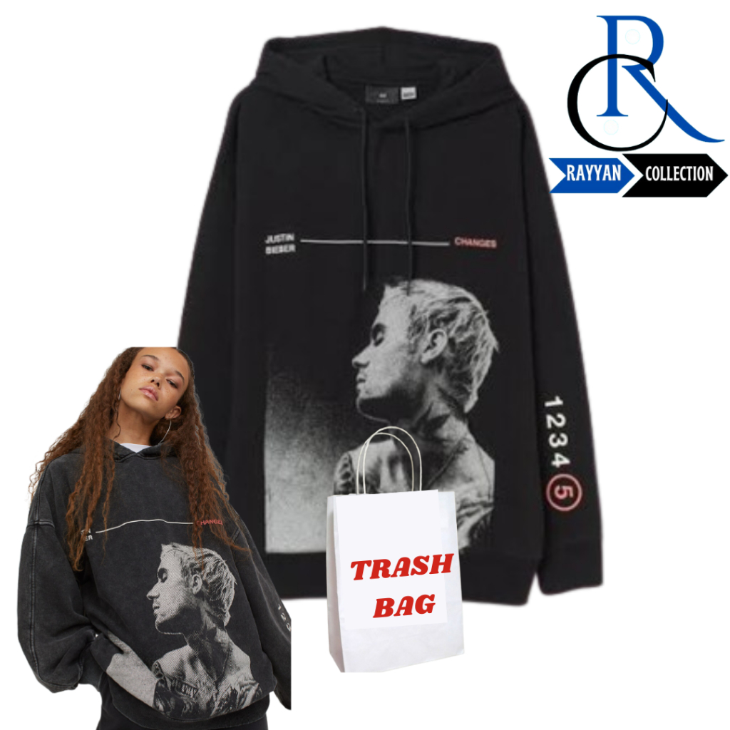 (RAMADHAN SALE) Hoodie hm Justin Bieber sablon Black pria wanita full tag