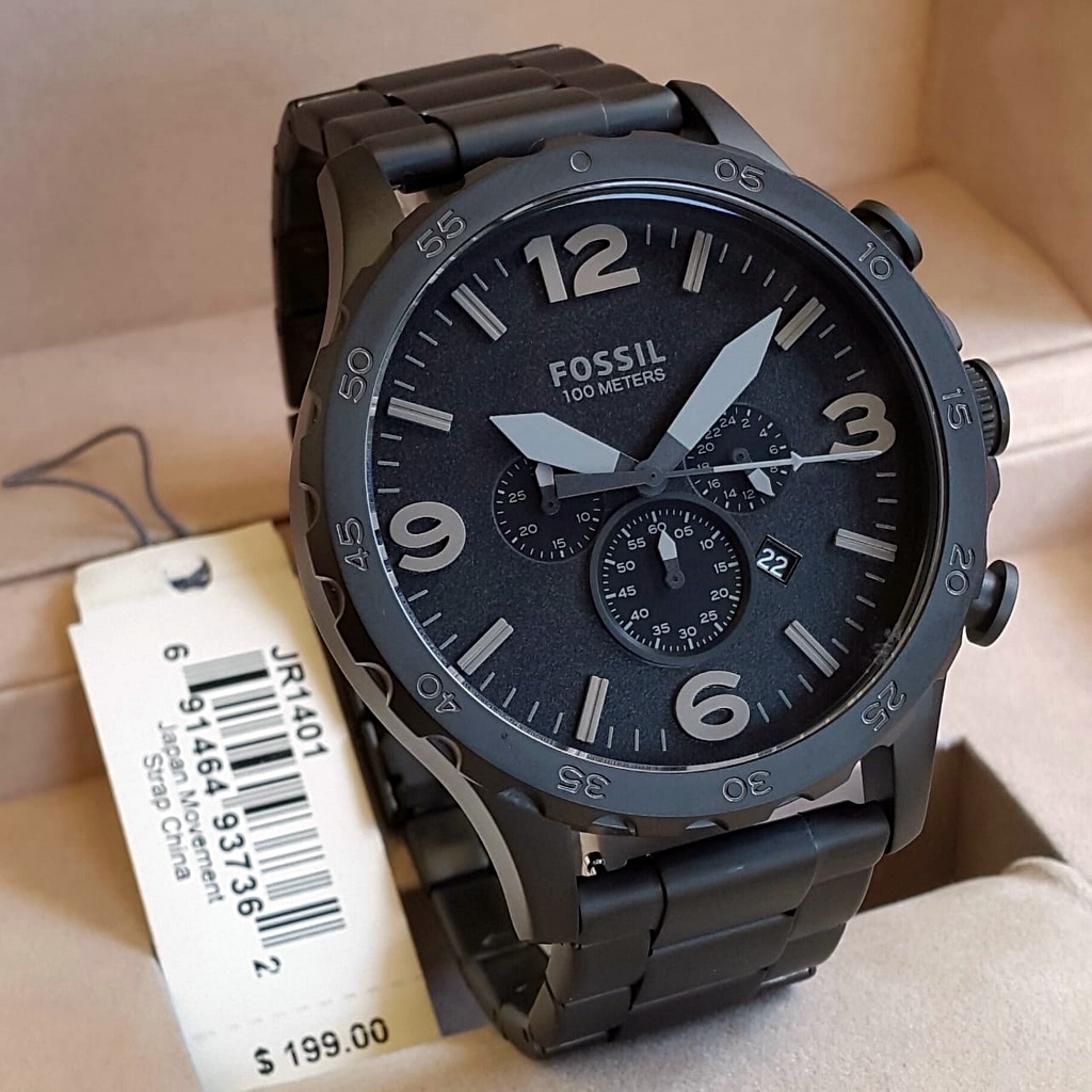 Jam Tangan Pria FL N*t* JR1401 Chronograph FullBlack Steel