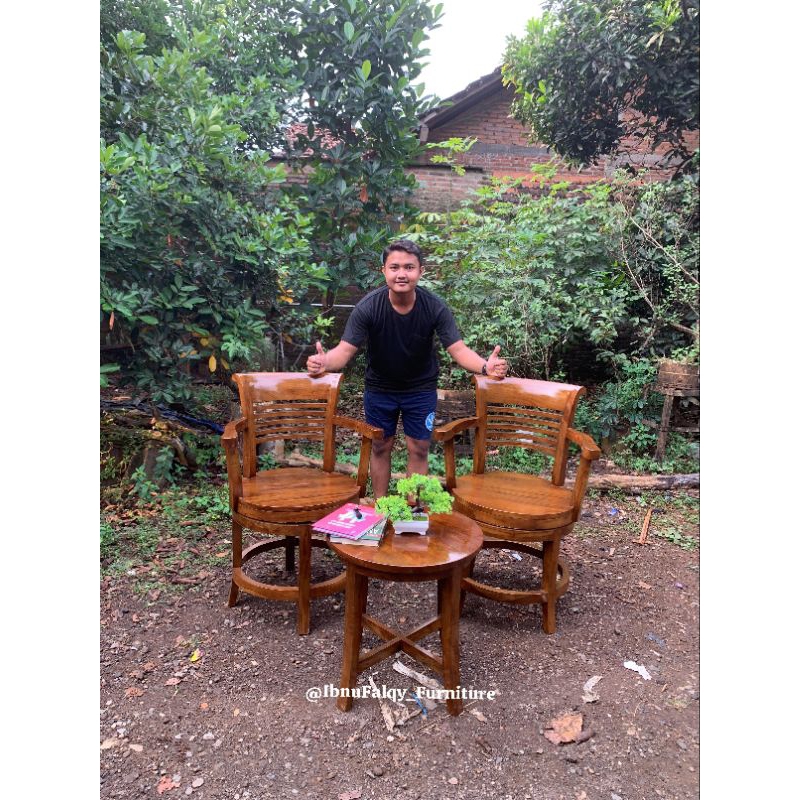 Promo Kursi Teras putar, Kursi Teras Kayu Jati, Kursi Putar 360° Jati Jepara