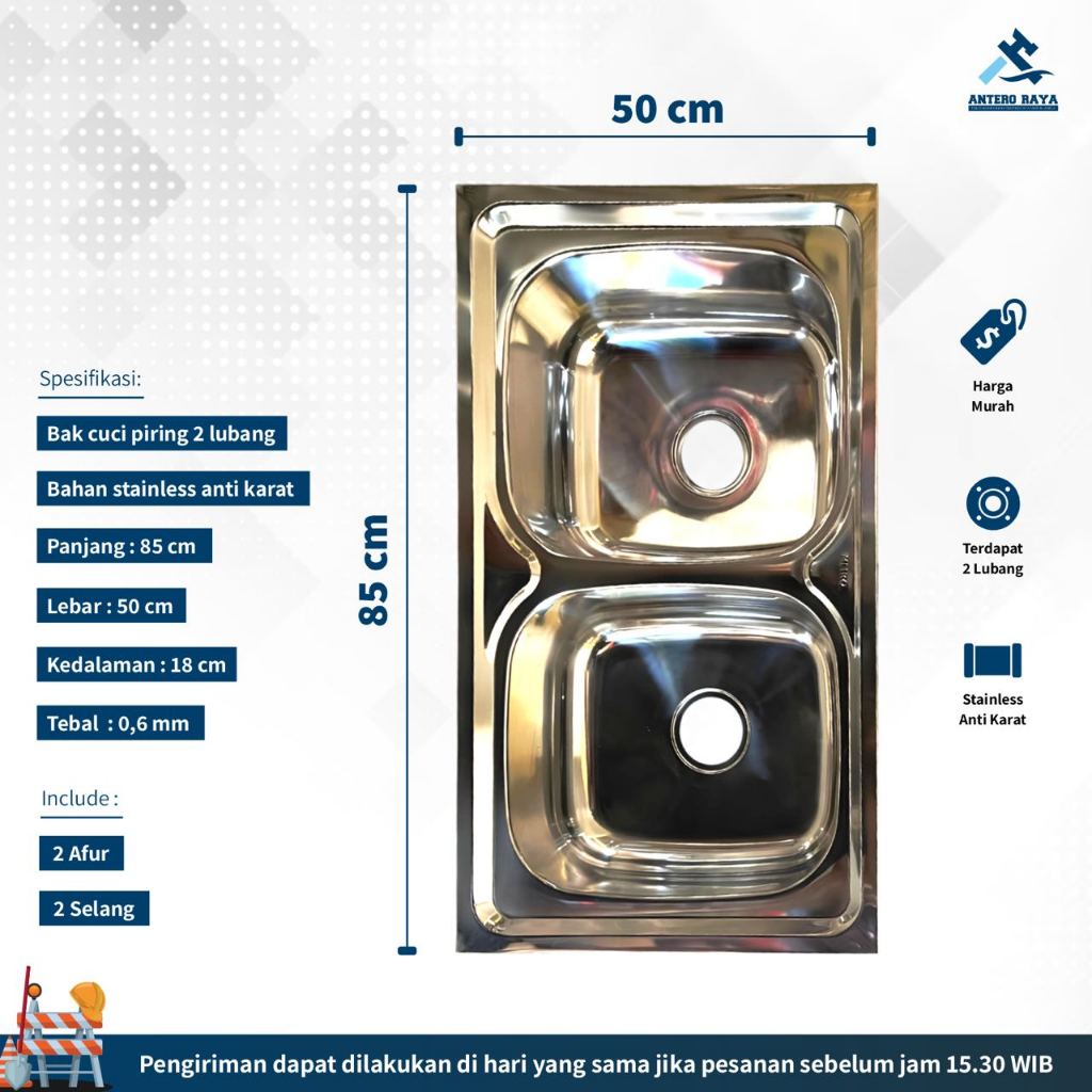 Wastafel Bak Cuci Piring Stainless Kitchen Sink Bak 2 Lubang Metro Premium M8550