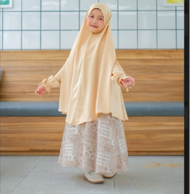 Gamis Ummi Motif / Gamis Anak Syar’I Set / Baju gamis Anak Setelan Kerudung terbaru / Syar’i Dz 564