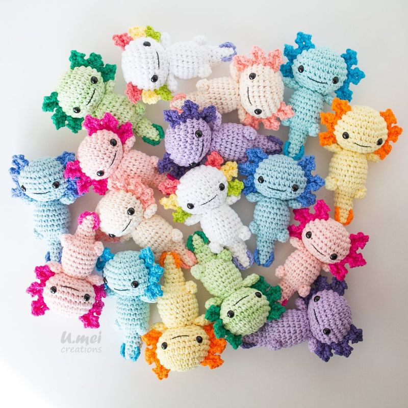 Gantungan kunci axolotl amigurumi boneka axolotl rajut