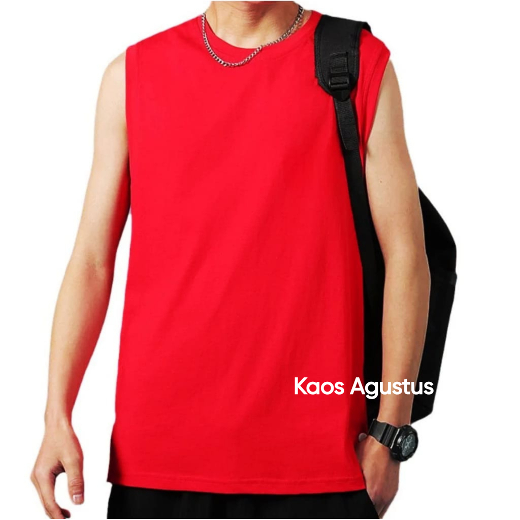 Kaos Agustus Tanpa Lengan Pria Polos Atasan Pria Singlet Baju Lekbong Polos