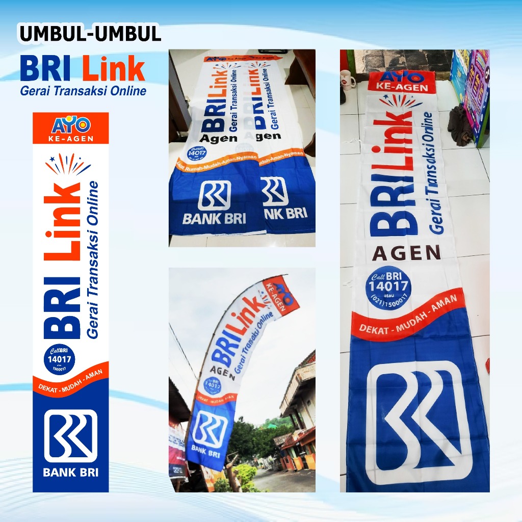 Umbul umbul Agen BRILINK / BRI LINK Ready stock bisa custom nama agen BRI