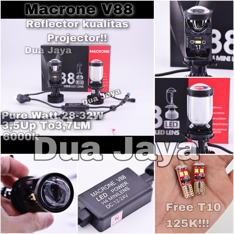 LAMPU LED LAMPU MOBIL MACRONE V88 PROJECTOR H4 6000K