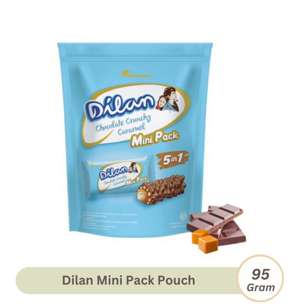 

Dilan Mini Pack 95gr Wafer Roll krim Vanilla Krispi Salut Caramel isi 10pcs Kemsan Pouch