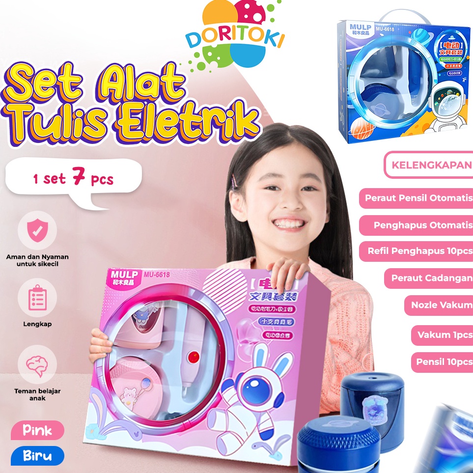 

KODE S33C Doritoki Electric Stationery Set Set Alat Tulis Elektrik Rautan Penghapus Vacuum Pensil 7 In 1