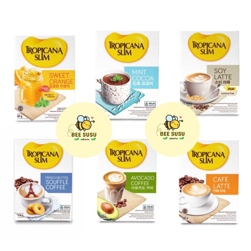 

Tropicana Slim Sweet Orange / Cafe Latte / Soy Latte / Avocado Coffee / Mint Cocoa / French Butter Souffle Coffe 10 Sachet