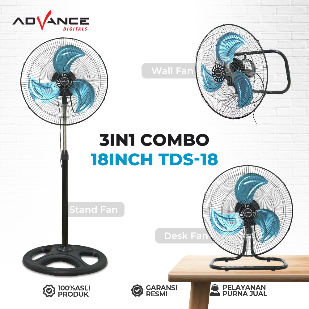 Advance TDS-18 18 Inch Kipas Angin 3 Fungsi Dinding Meja Dudukan Kipas Besi Fan