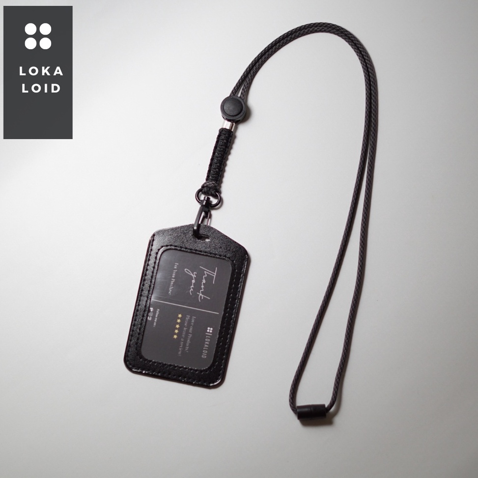 

KODE S85H Lanyard ID card Holder Tali Gantungan Nametag Kulit Motif Paracord Abu Strip Premium Design By Lokaloid
