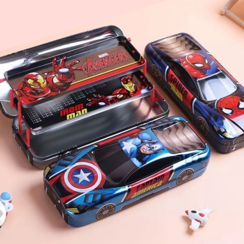 

KODE U94O Tempat Pensil Tiga Lapis Bahan Besi Untuk Anak Laki Laki Spideman Ironman Kotak Pencil Case Mobil Tingkat Susun 3