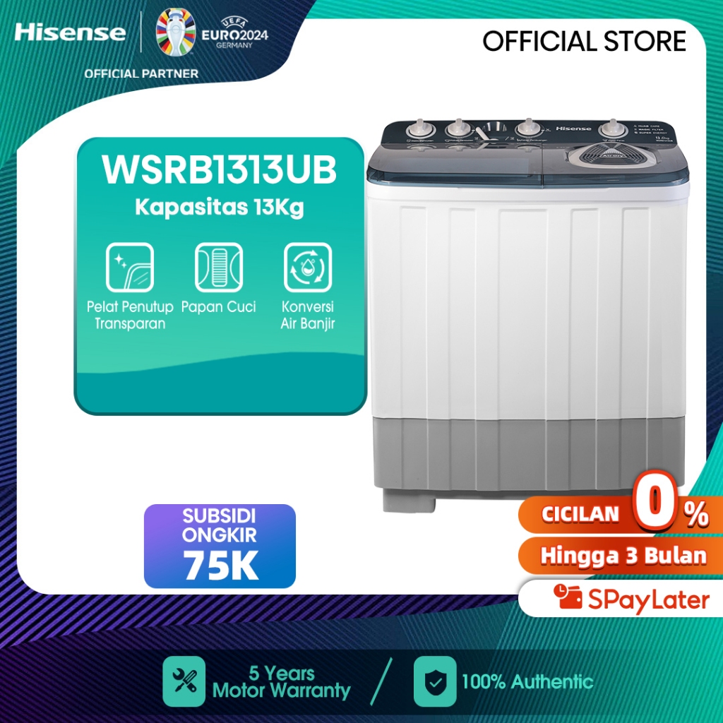 Hisense Mesin Cuci 2 Tabung Top Loading 13 KG Washing Machine WSRB1313UB