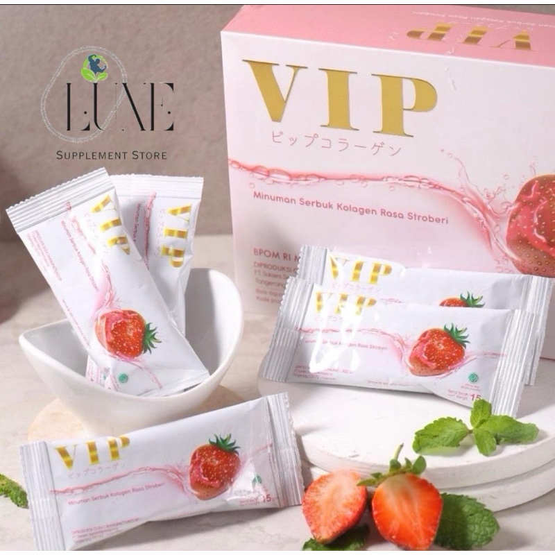 

PROMO! VIP COLLAGEN 1 BOX 20 Sachet Kolagen Kulit Kuku Rambut Rasa Strawberry