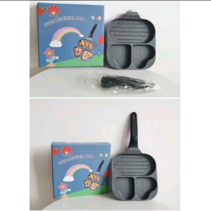Wajan Panci Pan Panggang Pancake Telur 3 Slot Keramik Egg Grill Pan Bentuk Love -