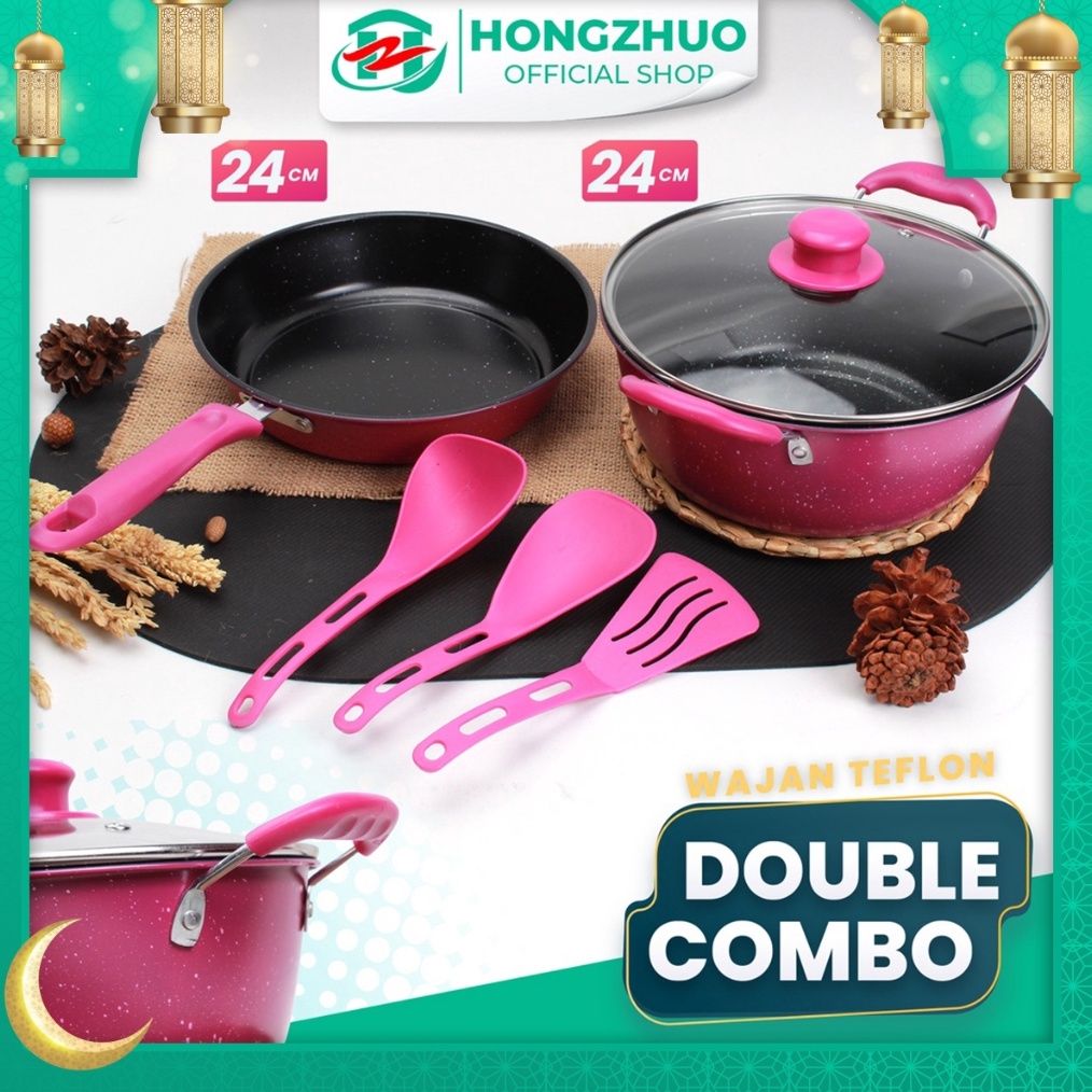 Hongzhuo Panci Set Isi 6pcs Pot Series  Panci Terlengkap dengan Tutupan dan Spatula KODE P8W6